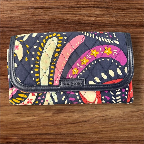 Vera Bradley Quilted Wallet Clutch Blue Pink Butterfly Floral - Picture 1 of 6
